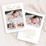 Simple Elegant Gold Script 4 Photo Baby Thank You Card<br><div class="desc">Simple Elegant Gold Script 4 Photo Baby Thank You Card features three photos of the new baby,  along with elegant script calligraphy,  and all of baby's stats. The back has plenty of room for your than you note.</div>