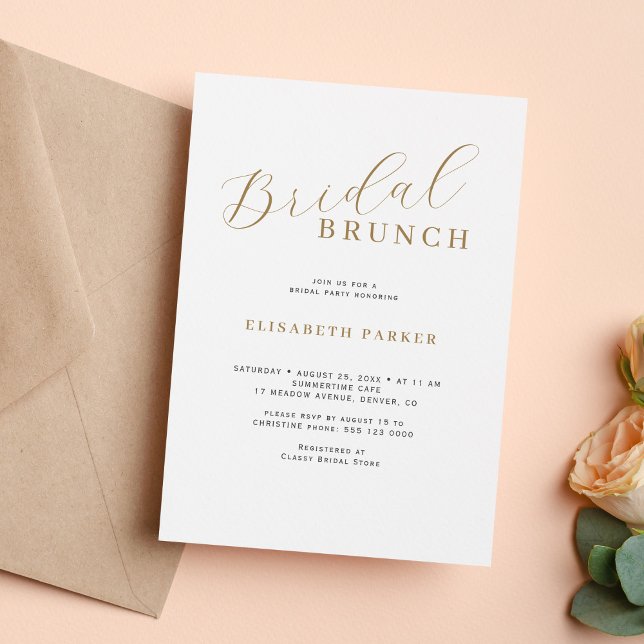 Simple elegant gold script modern bridal brunch invitation (Creator Uploaded)