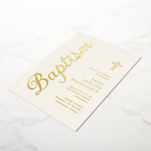 Simple Elegant Gold Script Soft Ivory Baptism