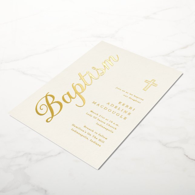 Simple Elegant Gold Script Soft Ivory Baptism (Rotated)