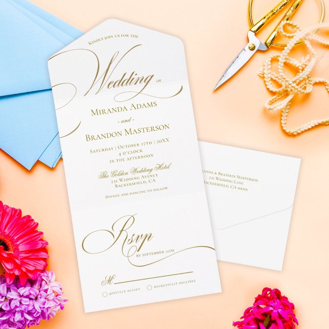 Simple Elegant Gold Script Wedding All In One Invitation (Creator Uploaded)