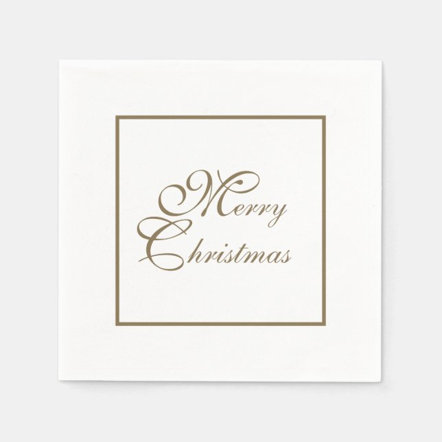 Simple Elegant Gold Script White Christmas Paper Napkin (Front)