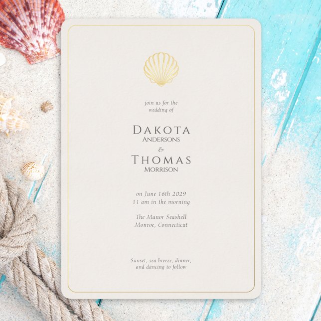 Simple Elegant Gold Seashell Wedding invitation (Creator Uploaded)
