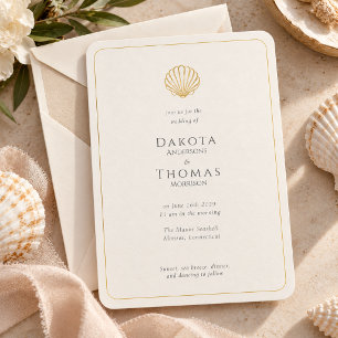 Simple Elegant Gold Seashell Wedding invitation