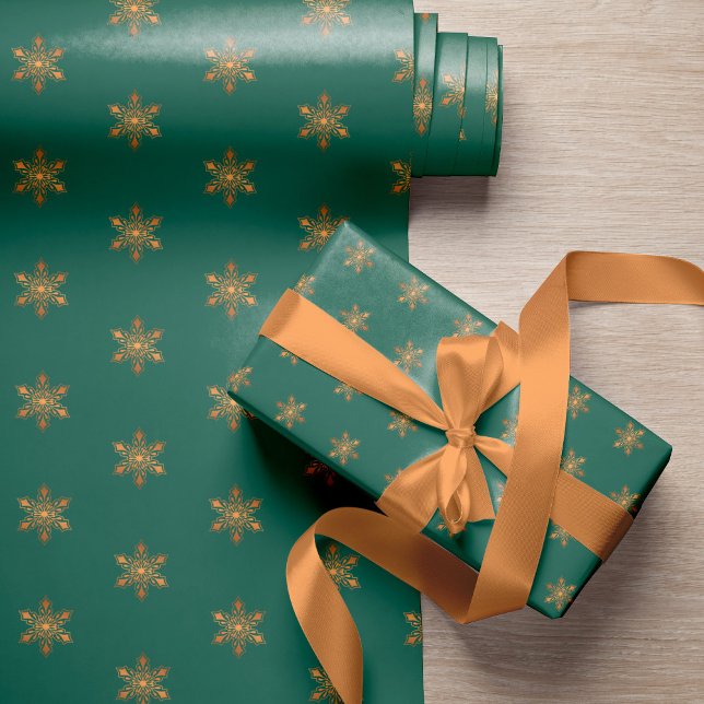 Simple elegant gold snowflakes green Christmas Wrapping Paper (Creator Uploaded)