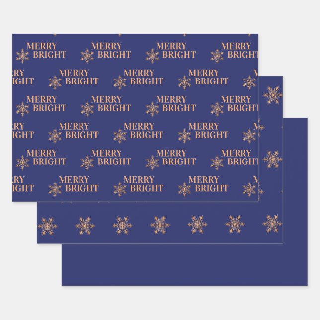 Simple elegant gold snowflakes navy blue Christmas Wrapping Paper Sheet (Set)