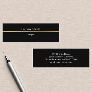 Simple Elegant Gold Stripe Lawyer Black Mini Business Card
