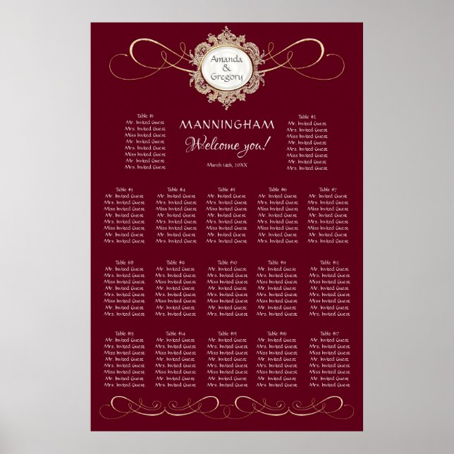 Simple Elegant Gold Swirl Black Wedding Seating Po Poster (Front)