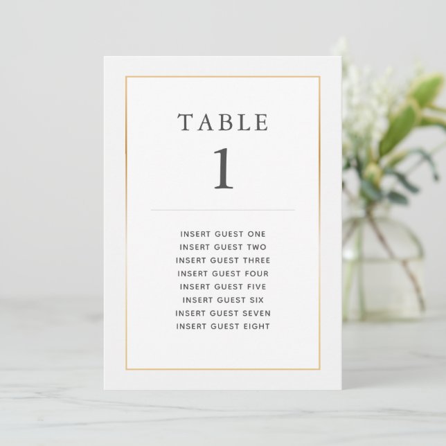 Simple Elegant Gold Table One Custom Seating Card (Standing Front)