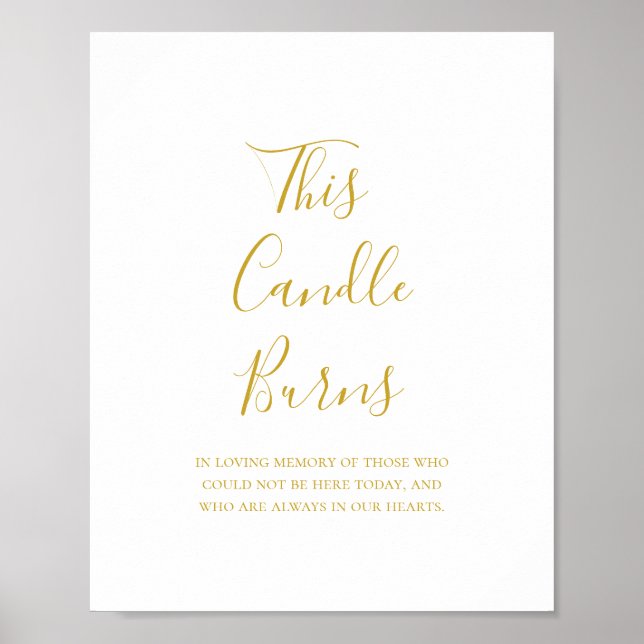 Simple Elegant Gold This Candle Burns Wedding Sign (Front)