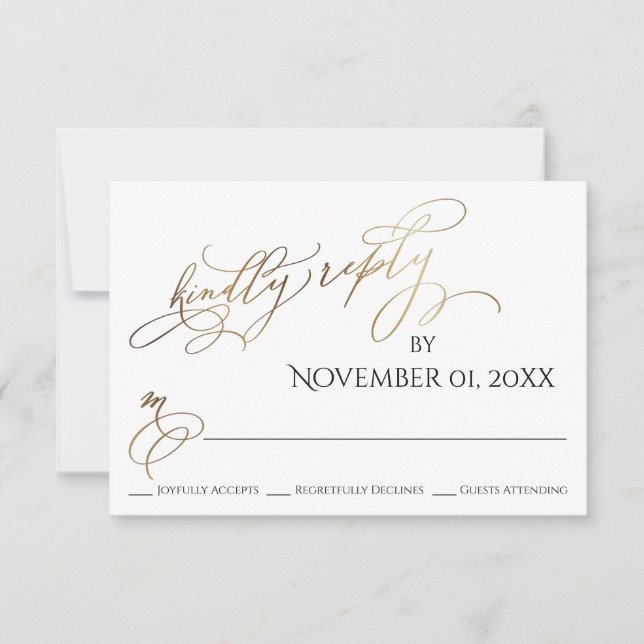 Simple, Elegant, Gold Type Kindly Reply RSVP Card (Front)