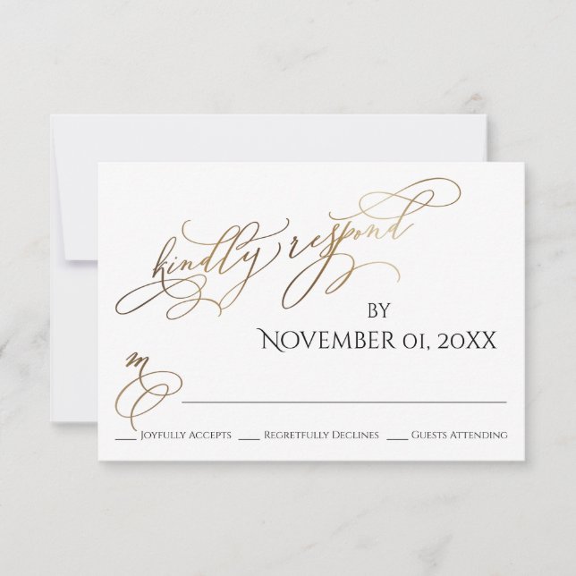 Simple, Elegant, Gold Type Kindly Respond RSVP Card (Front)