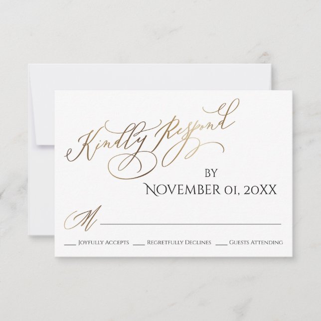 Simple, Elegant, Gold Type Kindly Respond RSVP Card (Front)