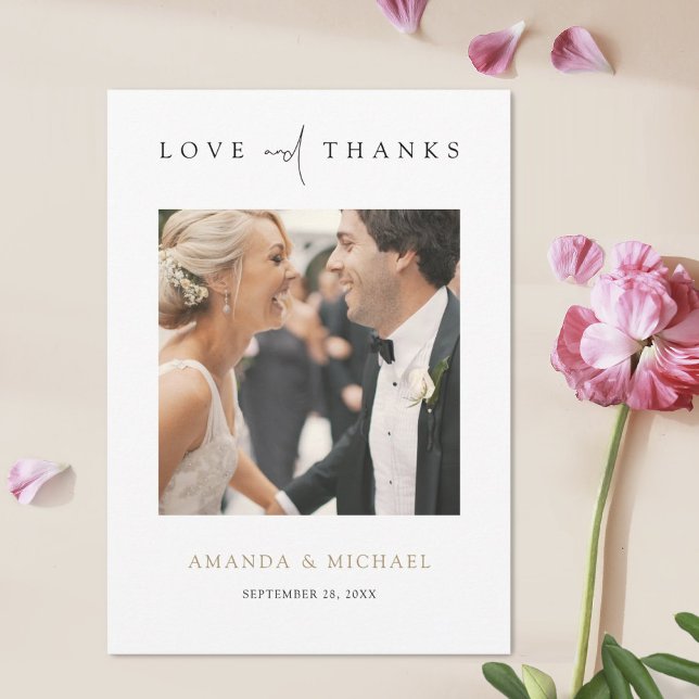 Simple Elegant Gold Typography Photo Wedding Thank You Card (Creator Uploaded)
