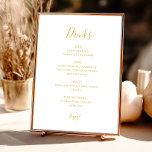 Simple Elegant Gold Wedding Drinks Menu Sign<br><div class="desc">This simple elegant gold wedding drinks menu sign is perfect for your modern minimalist white and gold wedding. The design features minimal contemporary gold font accompanied by formal calligraphy. Keep it as is,  or choose to personalize it with your own artwork or photos!</div>