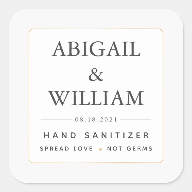 Simple Elegant Gold Wedding Hand Sanitizer Covid Square Sticker (Front)