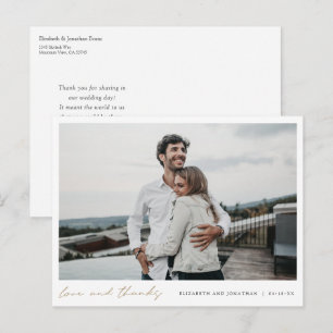 Simple Elegant Gold Wedding Photo Thank You Postcard