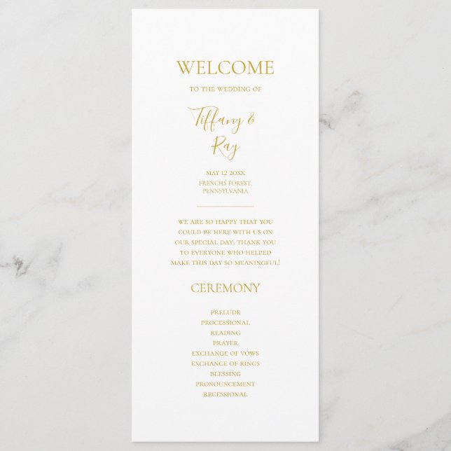 Simple Elegant Gold Wedding Programme (Devant)