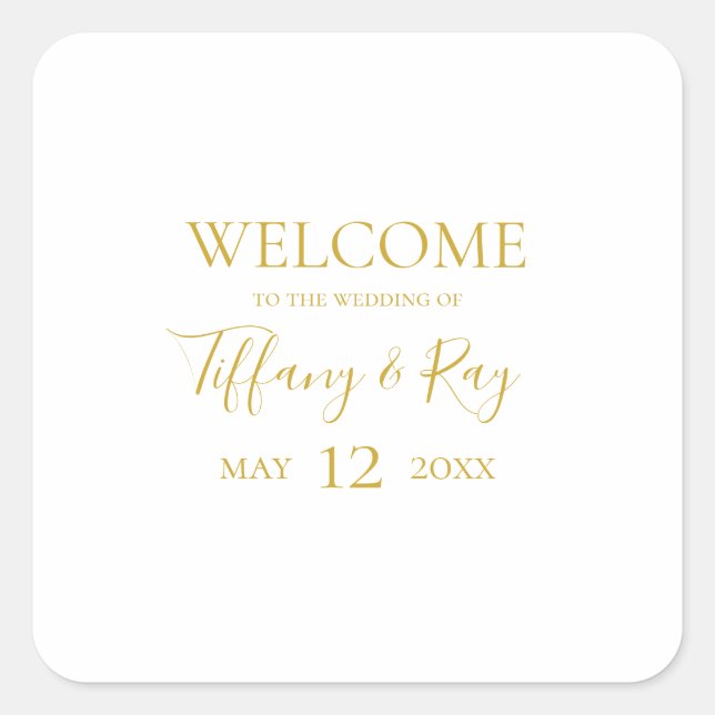Simple Elegant Gold Wedding Welcome Square Sticker (Front)