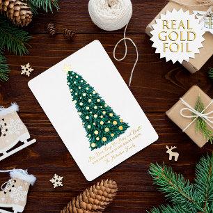 Simple Elegant Gold White Christmas Tree Foil Holi Holiday Card