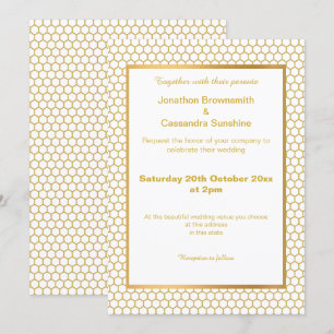 SIMPLE & ELEGANT GOLD WHITE HEXAGON PATTERN INVITATION