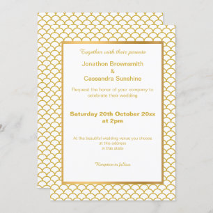 SIMPLE & ELEGANT GOLD WHITE MERMAID SCALE PATTERN INVITATION