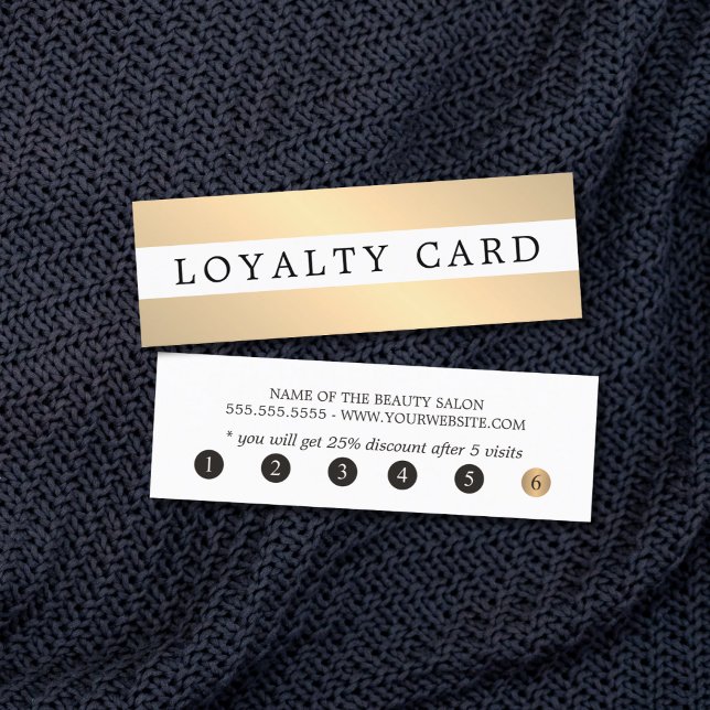 Simple Elegant Gold White Stripes Beauty Loyalty Card (Creator Uploaded)