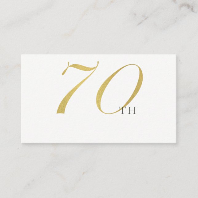 SIMPLE ELEGANT GOLD WHITE TYPOGRAPHY 70 BIRTHDAY PLACE CARD (Front)