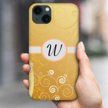 Simple elegant golden and white swirls, monogram