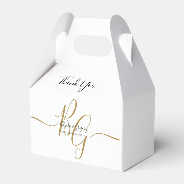 Simple Elegant Golden Initials Wedding Favor Box (Front Side)