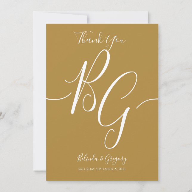 Simple Elegant Golden Initials Wedding Thank You Card (Back)