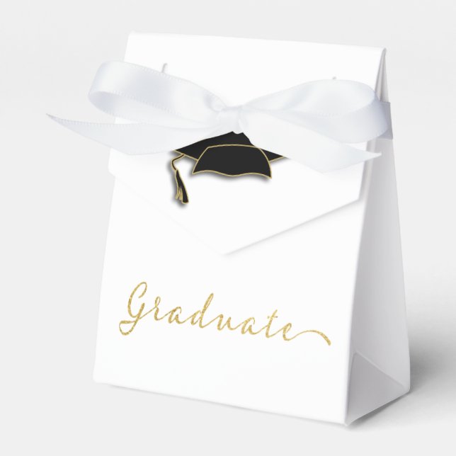 Simple Elegant Grad Hat Gold Graduate Favor Box (Front Side)