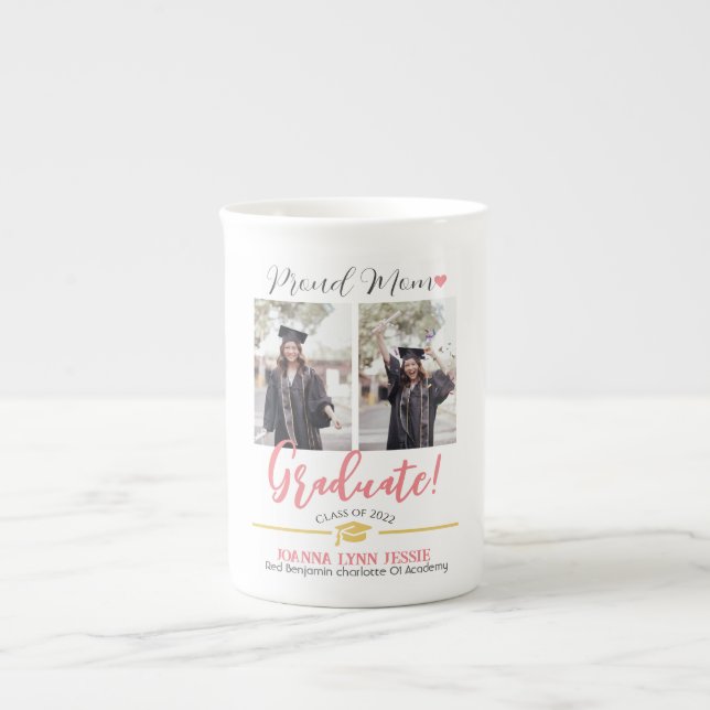 Simple Elegant Graduation gold Cap Thanks Script  Bone China Mug (Front)