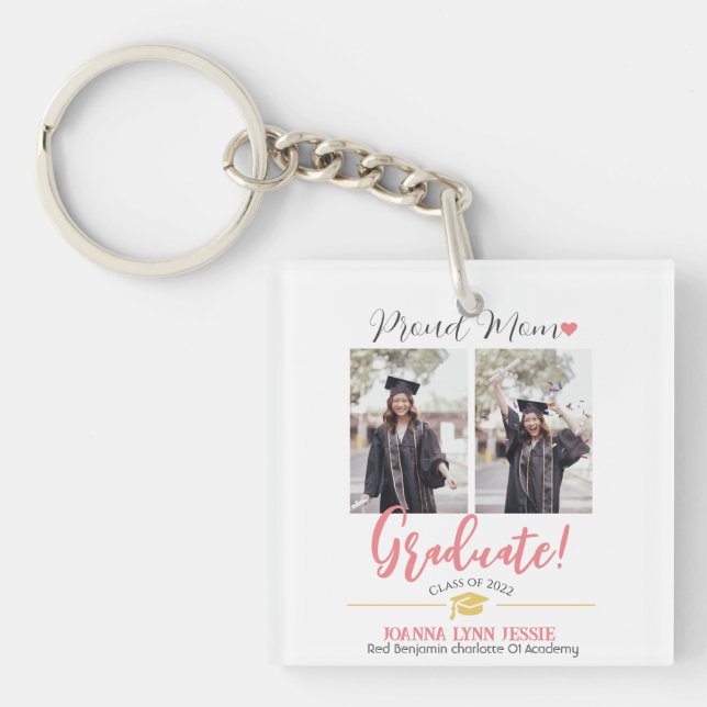 Simple Elegant Graduation gold Cap Thanks Script  Keychain (Front)