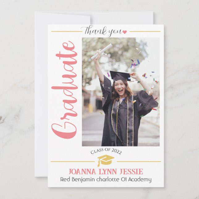Simple Elegant Graduation gold Cap Thanks Script T Thank You Card (Front)