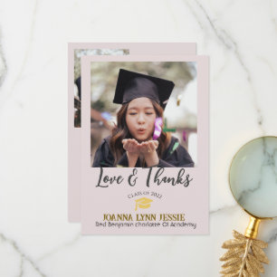 Simple Elegant Graduation gold Cap Thanks Script  Thank You Card