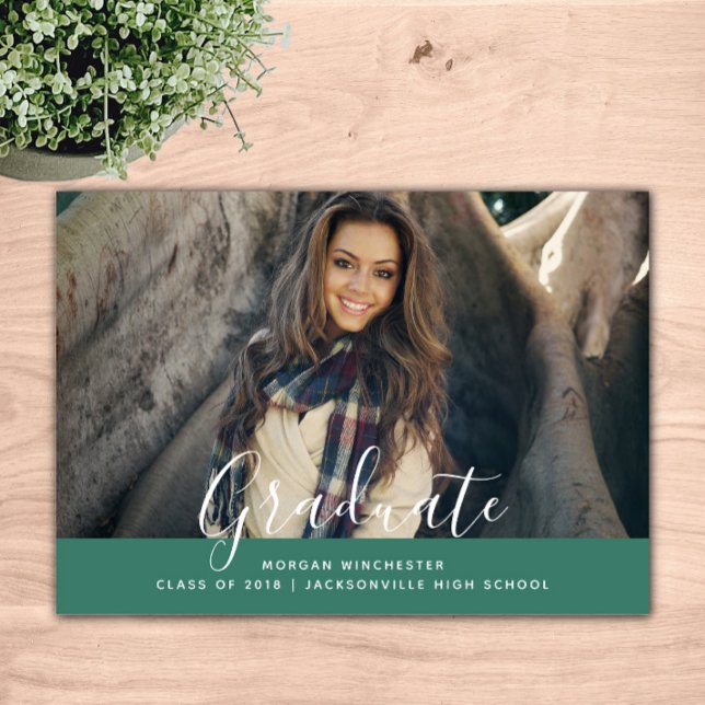 Simple Elegant Graduation Invite | Green (Green Simple Elegant Graduation Announcement)