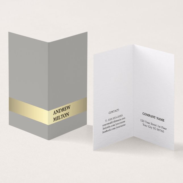 Simple Elegant Gray Faux Gold Stripe Consultant Business Card (Inside and Outside)