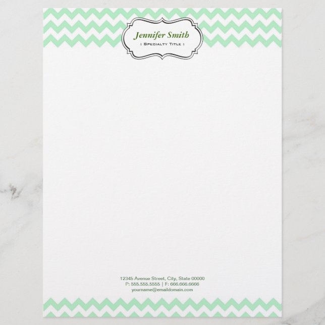 Simple Elegant Green Chevron Zigzag Letterhead (Front)