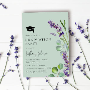 Simple Elegant Green Floral Graduation Party Invitation