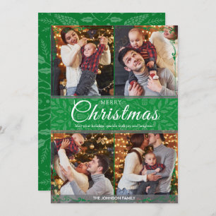 Simple Elegant Green Frame 4 Photo Christmas Holiday Card
