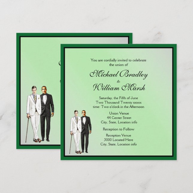 Simple Elegant Green Gay Wedding Invitation (Devant / Derrière)