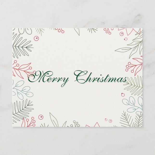 Simple Elegant Green Leaf Decor Merry Christmas Ho Holiday Postcard (Front)