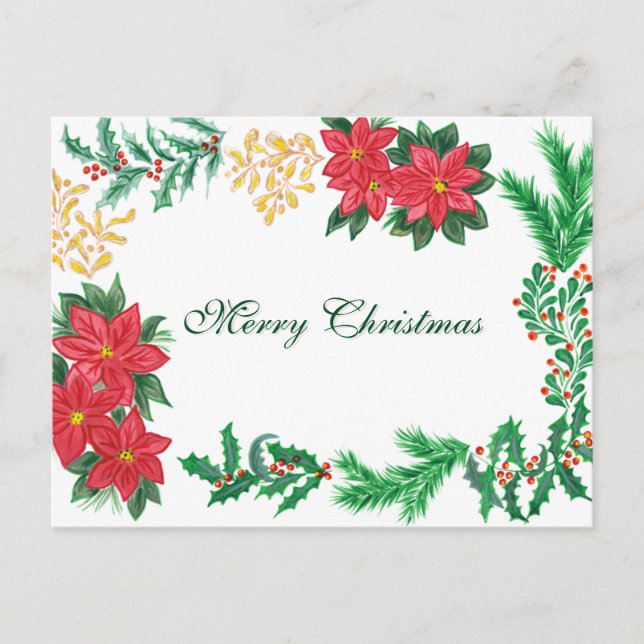 Simple Elegant Green Leaf Decor Merry Christmas Ho Holiday Postcard (Front)