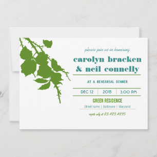 Simple Elegant Green Leaves Rehearsal Dinner Card