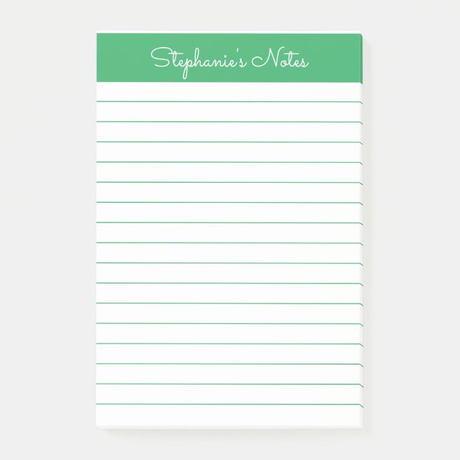 Simple Elegant Green Lined Personalized Post-it Notes (Front)