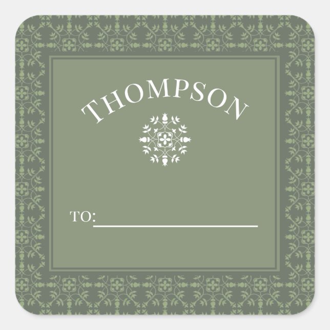 Simple Elegant Green Modern Snowflake To From Square Sticker (Front)