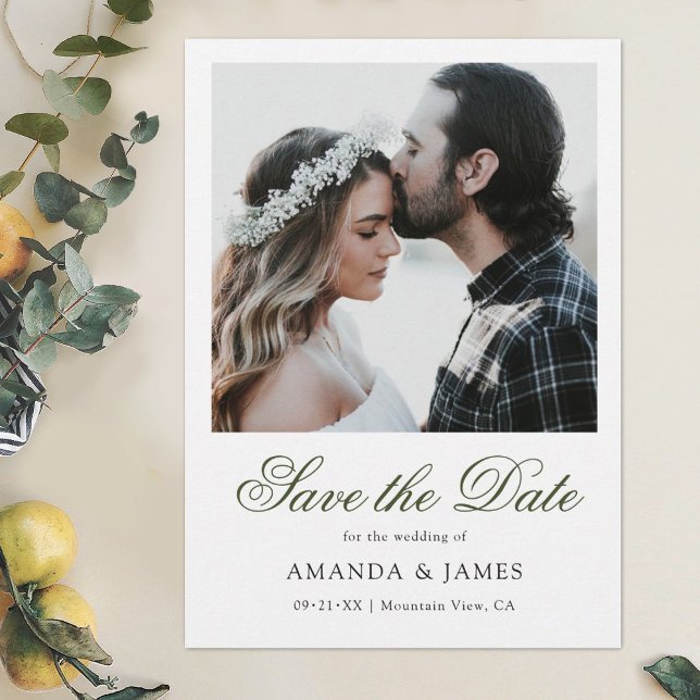 Simple Elegant Green Script Photo Wedding   Save The Date (Creator Uploaded)