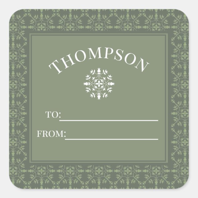 Simple Elegant Green Snowflake Classic Christmas Square Sticker (Front)