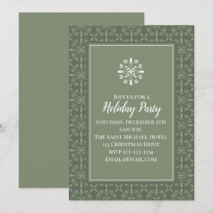 Simple Elegant Green Snowflake Pattern Classic Invitation
